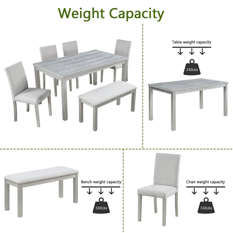 Wooden Dining Rectangular Table with Bench and 4 Chairs