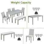 Wooden Dining Rectangular Table with Bench and 4 Chairs