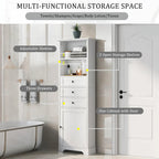 Tall Storage Cabinet with 3 Drawers and Adjustable Shelves for Bathroom