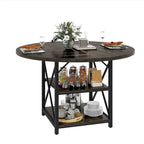 Table à manger ronde Moasis avec étagères de rangement et pieds en métal pour 4 à 6 personnes pour salle à manger ou salon