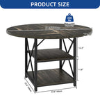 Table à manger ronde Moasis avec étagères de rangement et pieds en métal pour 4 à 6 personnes pour salle à manger ou salon