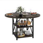 Table à manger ronde Moasis avec étagères de rangement et pieds en métal pour 4 à 6 personnes pour salle à manger ou salon