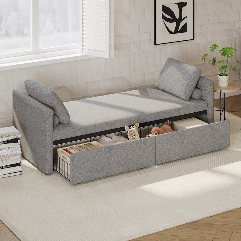 Modern Chaise Lounger Daybed Small Single Daybed with 2 Drawers,No Mattress Needed,Perfect For Living Rooms&Home Office