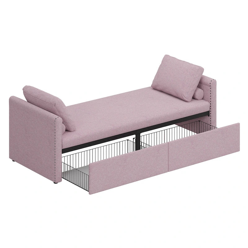 Modern Chaise Lounger Daybed Small Single Daybed with 2 Drawers,No Mattress Needed,Perfect For Living Rooms&Home Office