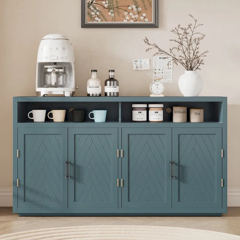 4-door Classic Sideboard with Open Storage and Adjustable Shelves