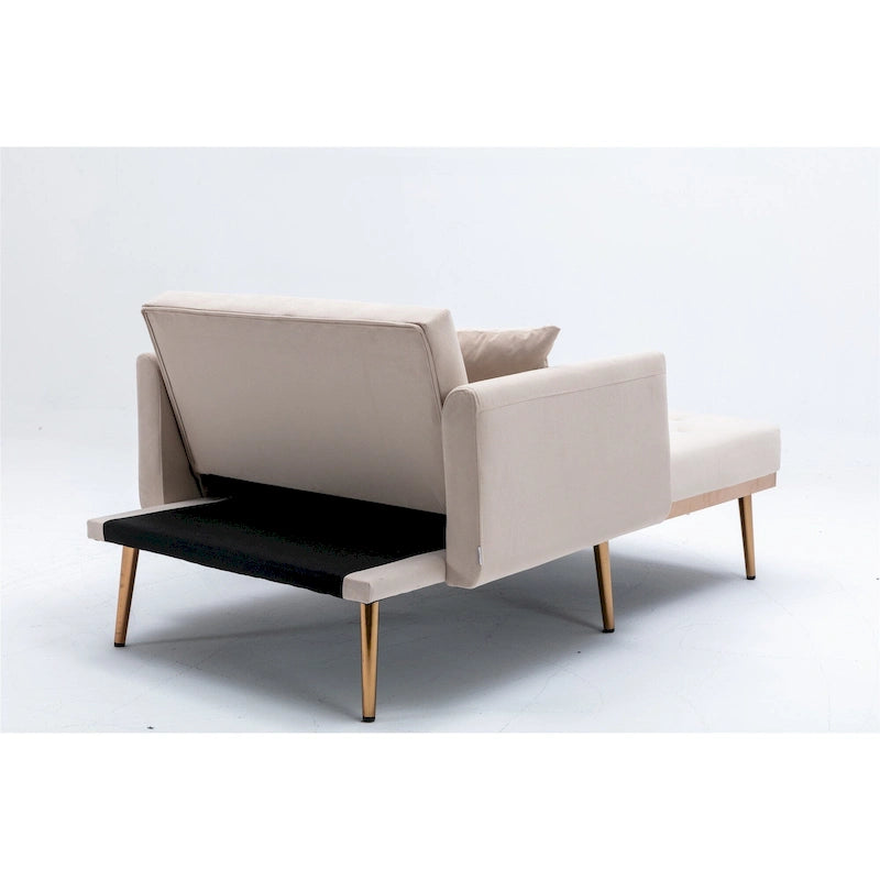 Velvet Upholstered Tufted Living Room Sleeper Sofa Chair With Rose Golden feet