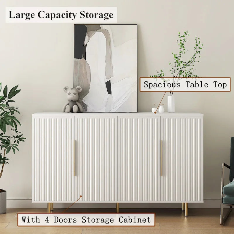 Buffet Cabinet with Fluted Decorative Doors, Wood Sideboard Cabinet with Metal Handles, Storage Cabinet with Adjustable Shelves