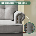 Set of 3 Chenille Sofa Set for Living Room, Button-Tufted & Nailhead Upholstery, Solid Rubberwood Legs