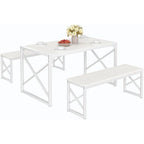 VECELO 3-pieces Dining Table with Bench, Dinning Room Table Set for 4-6, Kitchen Table with 2 Benches Dining Table Set