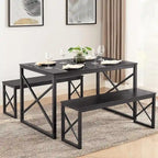 VECELO 3-pieces Dining Table with Bench, Dinning Room Table Set for 4-6, Kitchen Table with 2 Benches Dining Table Set