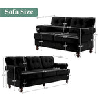 Set of 3 Chenille Sofa Set for Living Room, Button-Tufted & Nailhead Upholstery, Solid Rubberwood Legs