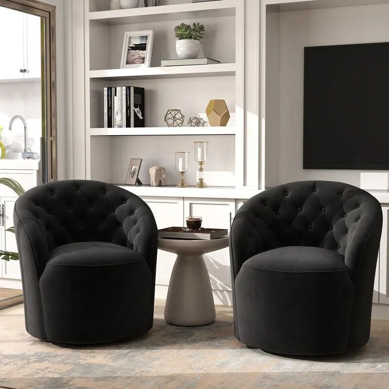 Velvet Upholstered 360 Degree Swivel Barrel Chair with Button Tufted Back