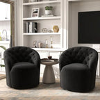 Velvet Upholstered 360 Degree Swivel Barrel Chair with Button Tufted Back