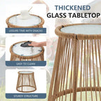 3-Piece Patio Conversation Bistro Set, Outdoor Rattan Furniture Set with Glass Table & 2 Wide Armchairs, Seat Cushions