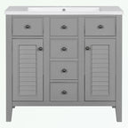 Bathroom Vanity with Ceramic Basin, Two Cabinets and Five Drawers