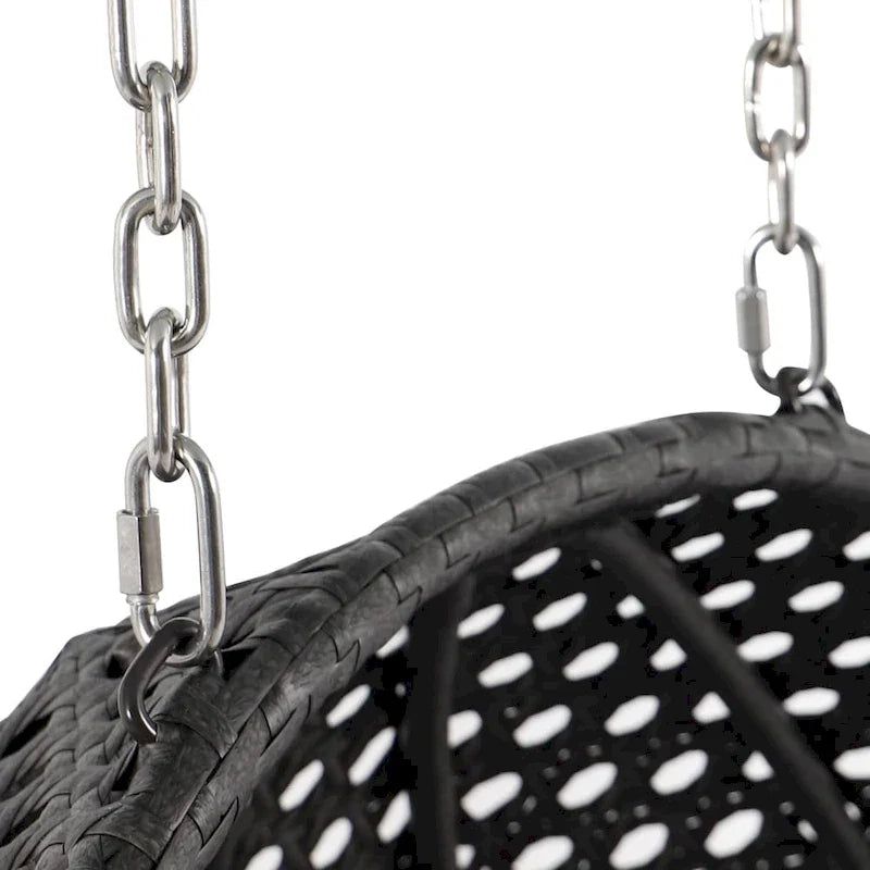 LeisureMod 2 Person Hanging Egg Chair with Stand - Outdoor/Indoor Rattan Wicker Patio Swing Hammock Lounger with Cushions