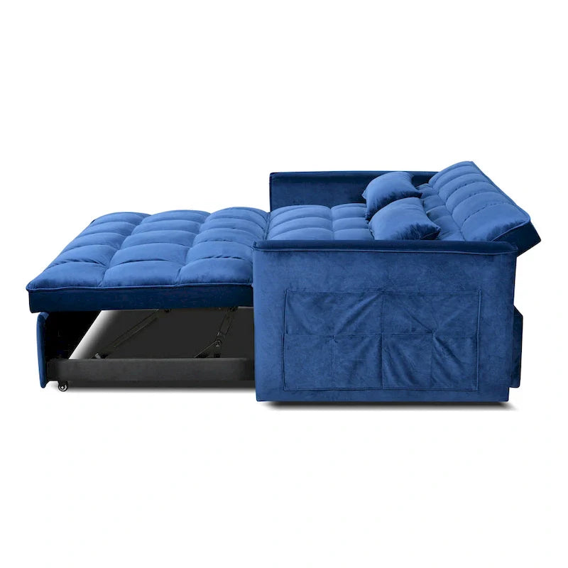 Causeuse de futon moderne en velours avec dossier inclinable et poches, 2 places – Gris foncé / Gris clair / Bleu / Noir