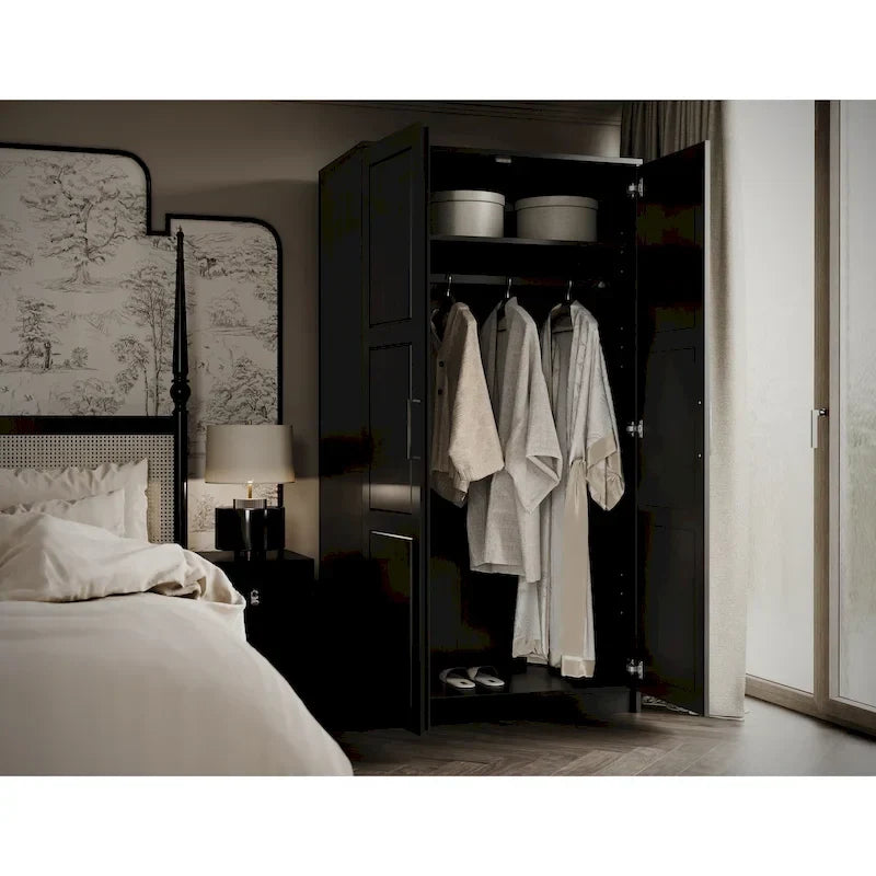 Palace Imports 100% Solid Wood 2-Door Urban Wardrobe Armoire with Solid and Mirrored Doors