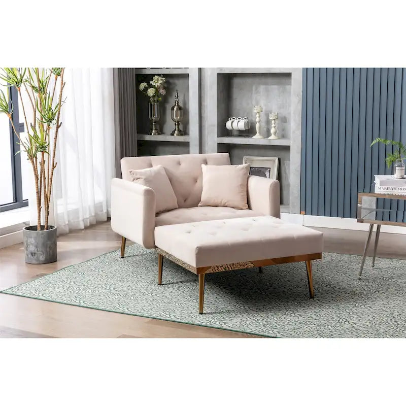 Velvet Upholstered Tufted Living Room Sleeper Sofa Chair With Rose Golden feet