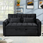 Causeuse de futon moderne en velours avec dossier inclinable et poches, 2 places – Gris foncé / Gris clair / Bleu / Noir