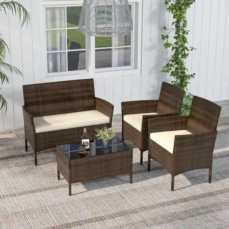 Costway 4 PCS Patio Furniture Set with Washable Cushions and Tempered - See Details