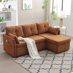 Corduroy/Chenille Upholstered L-Shaped Storage Reversible Chaise Sectional Sofa with Side Pocket