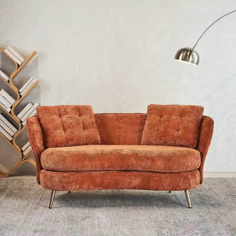 Velvet Loveseat Sofa with Golden Metal Legs for Living Room