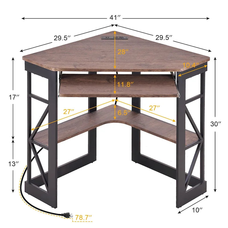 Corner Desk Small Desk with Outlets Corner Table for Small Space, Computer Desk with USB Ports Triangle Desk with Storage