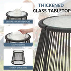 3-Piece Patio Conversation Bistro Set, Outdoor Rattan Furniture Set with Glass Table & 2 Wide Armchairs, Seat Cushions