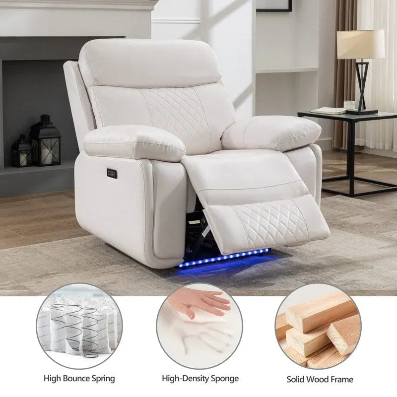 Power Reclining Sofa with Wireless Charger,Reading Light,LED Light for Living Room,Faux Leather,AC/USB Port,Cup Holder,Black