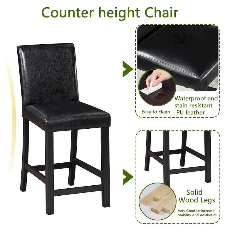 Modern 5-Piece Dining Set with Square Counter Height Table & 4 Upholstered Chairs