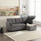 Corduroy/Chenille Upholstered L-Shaped Storage Reversible Chaise Sectional Sofa with Side Pocket