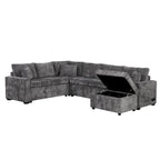 Chenille Sectional Sofa Pull-out Sofa Bed, L-Shape Sleeper Sofa with Storage Ottoman, 3 Pillows and Charging Devices