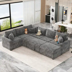 Chenille Sectional Sofa Pull-out Sofa Bed, L-Shape Sleeper Sofa with Storage Ottoman, 3 Pillows and Charging Devices