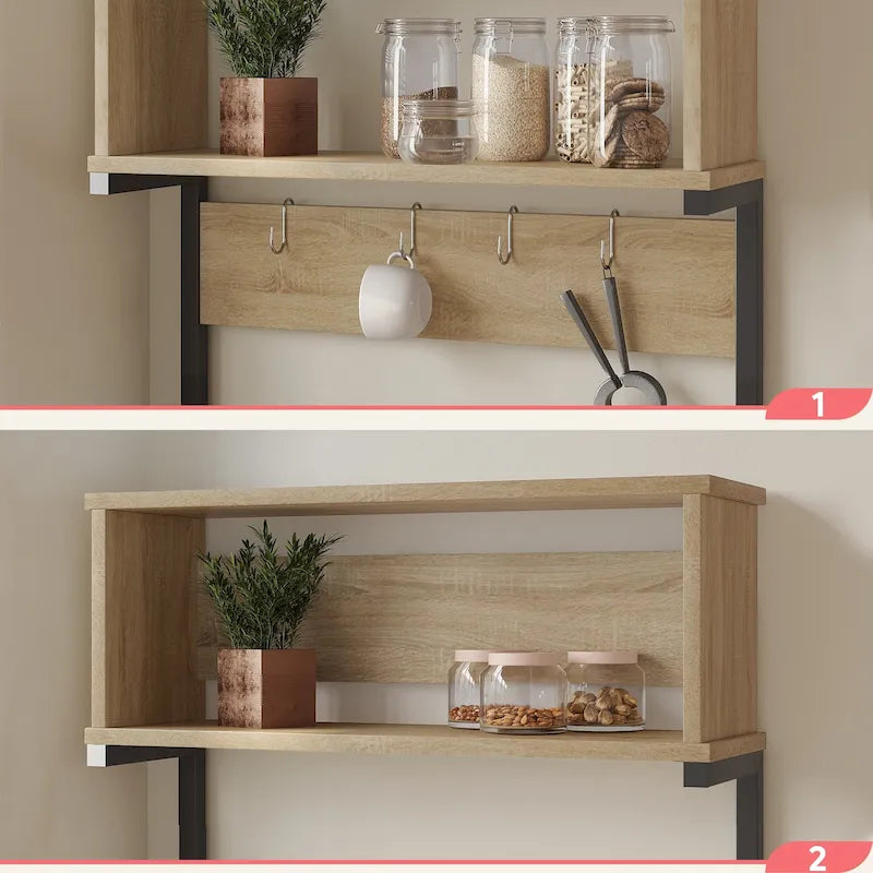 60 Inch Kitchen Baker's Rack with Hutch 8 Side Hooks