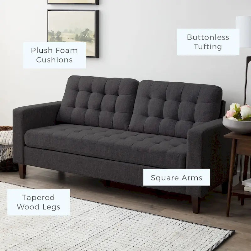 Brookside Brynn 76-in. Square-arm Faux Leather/Velvet/Fabric Sofa