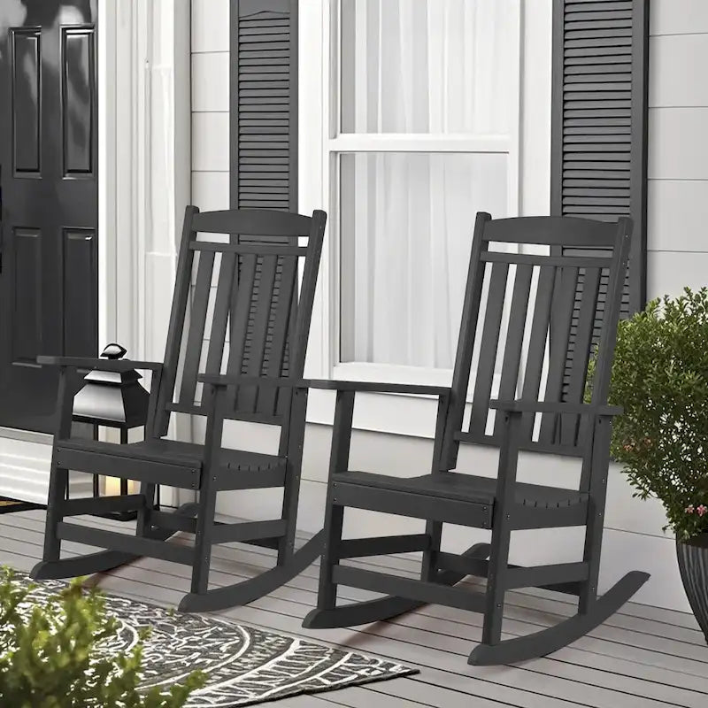 Vrakae All Weather Outdoor High Back Rocking Chair Set of 2