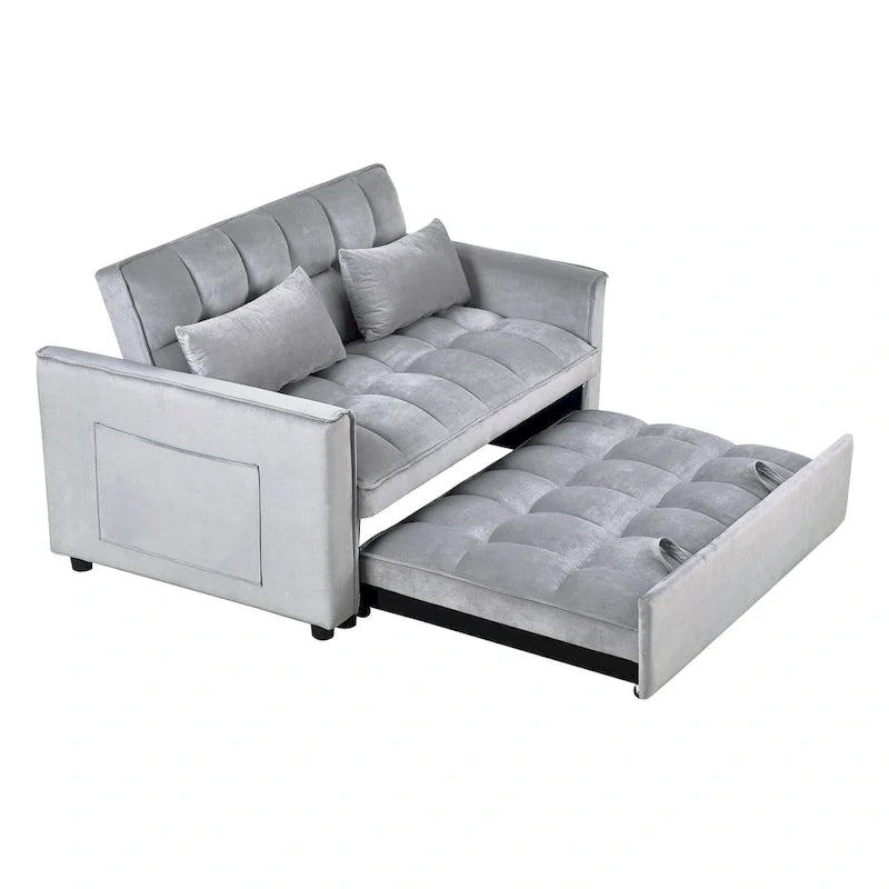 Causeuse de futon moderne en velours avec dossier inclinable et poches, 2 places – Gris foncé / Gris clair / Bleu / Noir