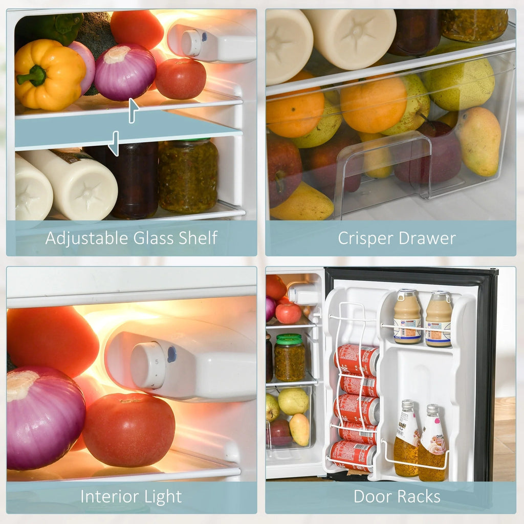 HOMCOM Double Door Mini Fridge with Freezer, 3.2 Cu.Ft Compact Refrigerator with Adjustable Shelf, Adjustable Thermostat