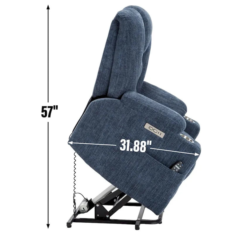 Power Lift Recliner Chair with Massage and Heat, Lazy Boy Overstuffed Wide Recliners w/USB, Type C Ports & 2 Steel Cup Holders