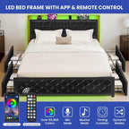 Moasis Queen Size PU Bed Frame LED Upholstered Platform Bed Frame