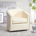 KINWELL 29 Wide Tufted PU Leather Swivel Barrel Chair
