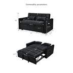 Causeuse de futon moderne en velours avec dossier inclinable et poches, 2 places – Gris foncé / Gris clair / Bleu / Noir
