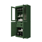 Meuble de rangement en bois massif avec portes en verre dépoli, portes pleines, 2 tiroirs et étagères réglables