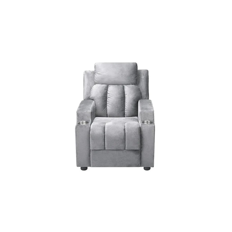 Deluxe Kids Recliner Chair with Footrest Headrest and 2 Cup Holders Microfiber Kids Recliner for Age 3+ Years